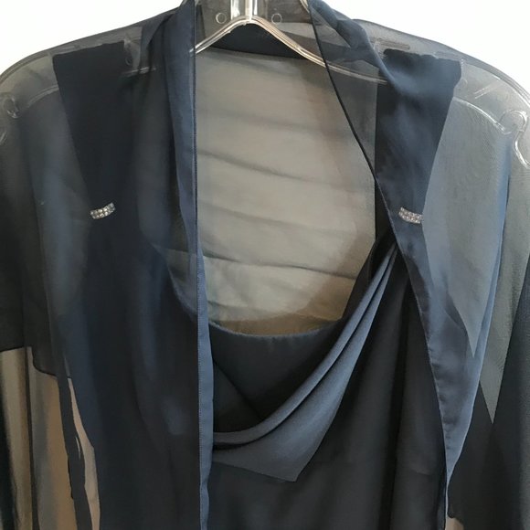 Michaelangelo Navy blue formal sleeveless gown with train and wrap - Picture 6 of 10